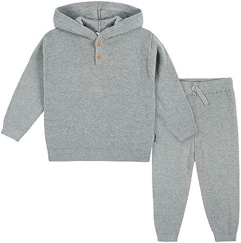 Gerber Baby & Toddler Boys' Sweater Knit Hooded Top and Pant Set, Size 12 Months, Grey Heather