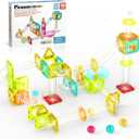 PicassoTiles Magnet Tiles Building Block Travel Size Magnetic Marble Run Construction Toy Set Mini Diamond Marble Racetrack Building Blocks Playset Education STEM Learning Kit Boy Girl 3+ PTMG45