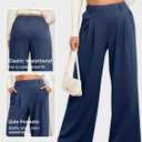 EVALESS Women's Wide Leg Pants Elastic High Waisted Waffle Knit Work Palazzo Pants Business Casual Trousers with Pockets (Blue, S)