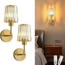 KARTOOSH Hardwired Crystal Wall Sconces Set of Two - Dimmable Wall Light Fixtures 3000K, Warm White, for Hallway, Bathroom, Living Room, Bedroom, Brass, 13 Inch