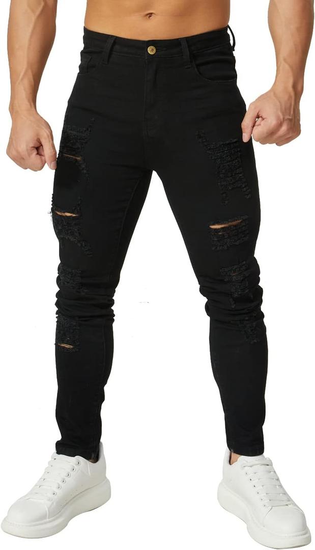 HUNGSON Men's Ripped Skinny Jeans Stretchy Slim Fit Jeans Pants for Men (Black, 40)