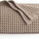 Bedsure 100% Cotton Blanket Twin XL Size for College Dorm - Breathable and Soft, Waffle Weave Twin Blanket for Summer, Dorm Room Essentials, Tan, 66x90 inches
