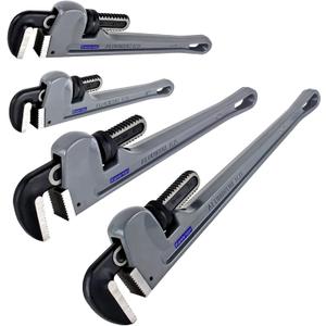 Aluminum Pipe Wrench Set, 10" 14" 18" 24"(4 Pack) Adjustable Straight Handle Plumbing Wrench Set, Heavy Duty Plumbers Tool with Drop Forged Jaw, Exceeds the Standard GGG