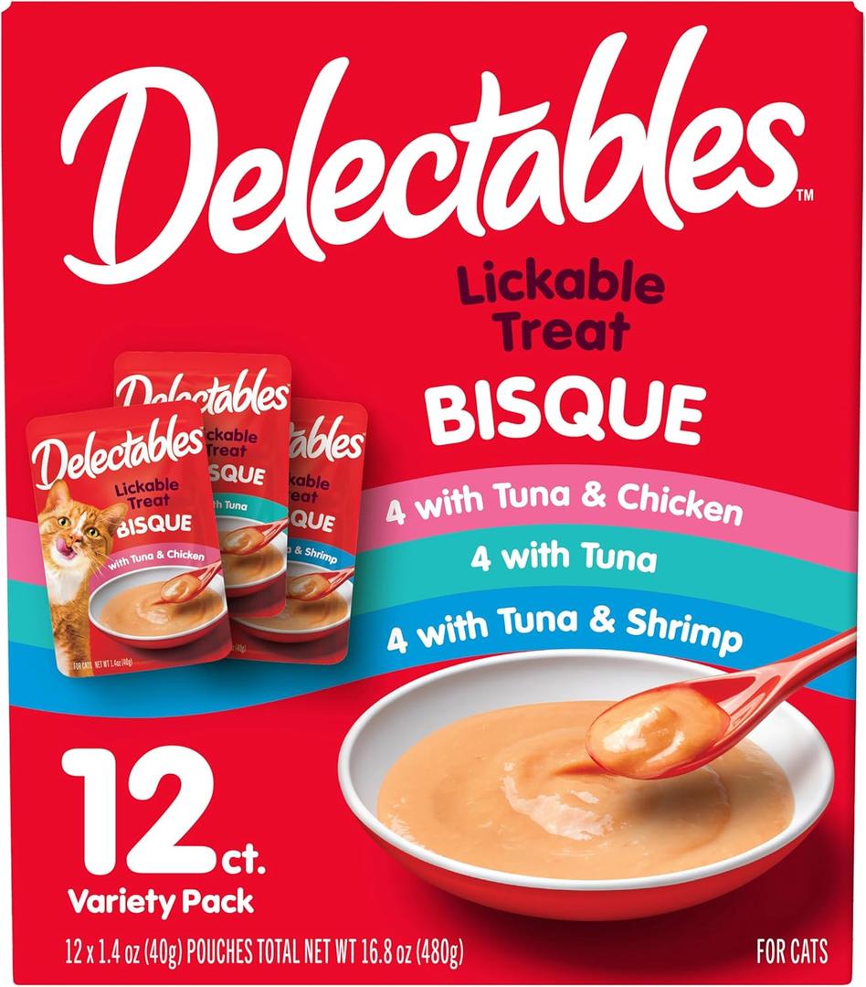 Delectables Bisque Lickable Wet Cat Treats - Chicken, Tuna & Shrimp, 12 count (EXP Oct 15 2026)