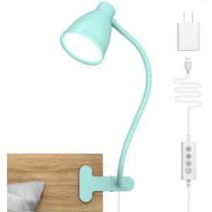 BOHON Desk Lamp with Clamp, 10W 38 LED Clip on Light, 5 Color 10 Brightness Auto Off Timer, Flexible Gooseneck Clip Lamp, Desk Lights for Office Home Bed Bedside Reading, Adapter Include, Teal