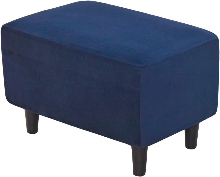Stretch Ottoman Covers, Velvet Ottoman Slipcover Rectangle Storage Stool Cover Footstool Slipcover for Living Room Furniture Protector (Dark Blue)