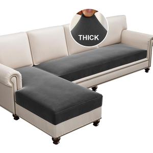 H.VERSAILTEX Fleece L Shaped Couch Cover 2 Piece Stretch Couch Covers for Sectional Sofa Thick Soft Sofa Cover for Dogs Feature Comfortable and Durable Fabric, (3 Seater + 1 Chaise, Grey)