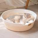 CHEERHOME PETS Cat Bed Basket with Cushion, Cotton Rope Woven Pet Bed for Indoor Cats Couch, Stimulicat Cat Bed Handwoven Breathable, All Season Universal (White)