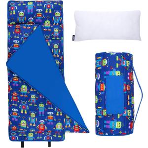 Wildkin Kids Microfiber Nap Mat  Soft Sleep Mat with Pillow, Ideal for School & Travel - Robots
