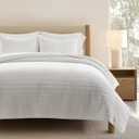 EVERGRACEHOME 100% Cotton Modern Lines Quilt Set King Size, Pre-Washed Soft Striped Coverlet Bedspread, 3 Piece Lightweight Bedding Set for All Season, with 2 Pillow Shams, Bright White