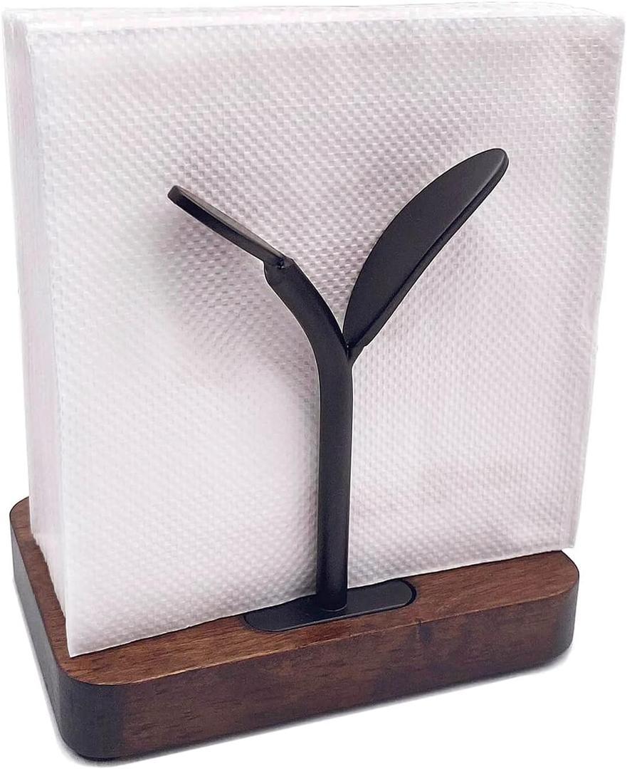 Leaf Napkin Holder, Wooden Napkin Holder for Tables, Freestanding Tissue Dispenser for Kitchen Countertop, Dining, Picnic Table, Indoor & Outdoor Use, Home Decor, Modern, Sturdy, Easy Assembly, Black