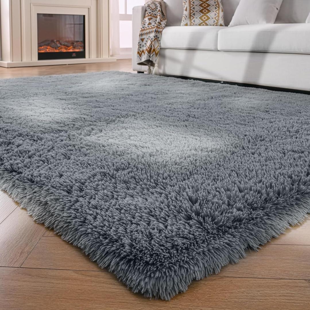 Shag Rugs 8x10 Living Room: Shag Area Rug for Bedroom - Gray Large Fluffy Soft Carpet (Grey, 8x10 Feet)