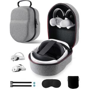 VORI Case for Meta Quest 3/3S/2 & Vision Pro/Pico 4, Elite Strap & Battery Head Strap, with Lens Protector, Portable Hard Carrying Case (Grey)