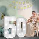 imprsv Marquee Numbers Large 50th-Birthday Decorations: 3ft Light Up Number 50 Birthday Decoration for Women Men Fifty Year Old Anniversary Party Decor Backdrop Cardboard Big Mosaic Number 50 (White)