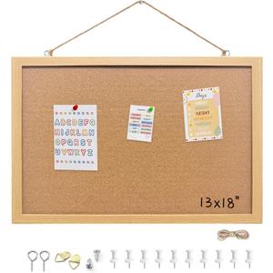 Cork Bulletin Board, 13.3x17.8 Inches Hanging Cork Board Wooden Framed with Pins for Wall, Dorm Room, Office, Home Decor  Natural Cork & Black Frame (Crude)