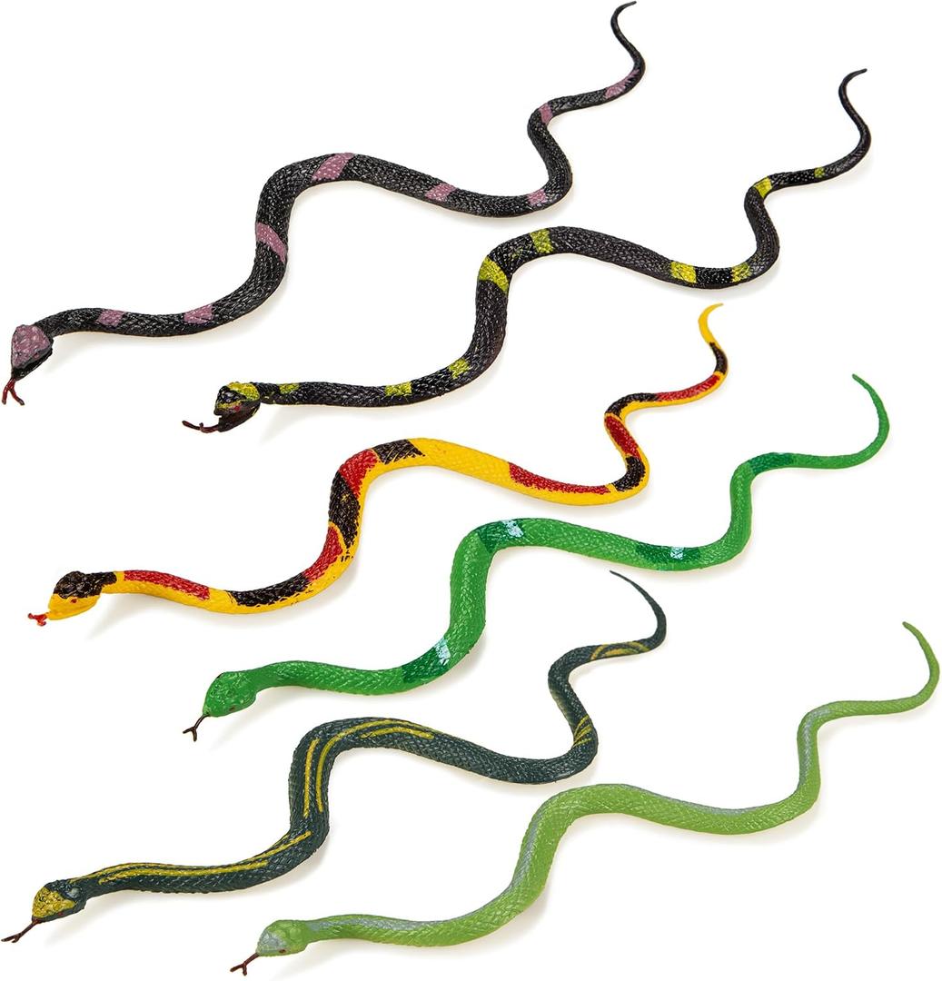 Rubber Snake 9.5" Fake Snake Toy 12 Pcs Realistic Snake Gag Gift Practical Joke Props Halloween Decor April Fool's Day Party Supplies