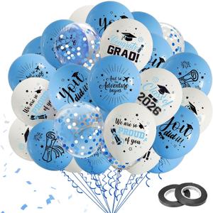 75Pcs Light Blue Graduation Balloons Decorations Class of 2026 Graduation Party Supplies with Grad Balloon Ribbons for Grad Party Decoration