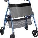 Stander Wonder Rollator Plus Short, Lightweight Junior Folding Mobility Aid for Petite Adults, Seniors, and Elderly, Collapsible Travel Rolling Walker with Four Wheels and Seat, Cobalt Blue