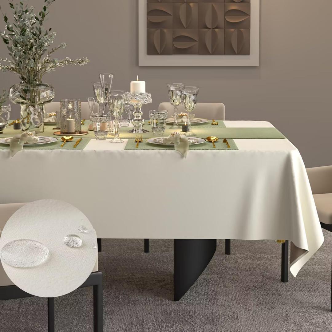ZIWUROAD Table Cloth for Rectangle Tables, Waterproof Washable Double-Sided Tablecloth, Soft Thick Classic Table Cover for Dining, Wedding, Party Decorations - 60 x 120 Inch, Cream