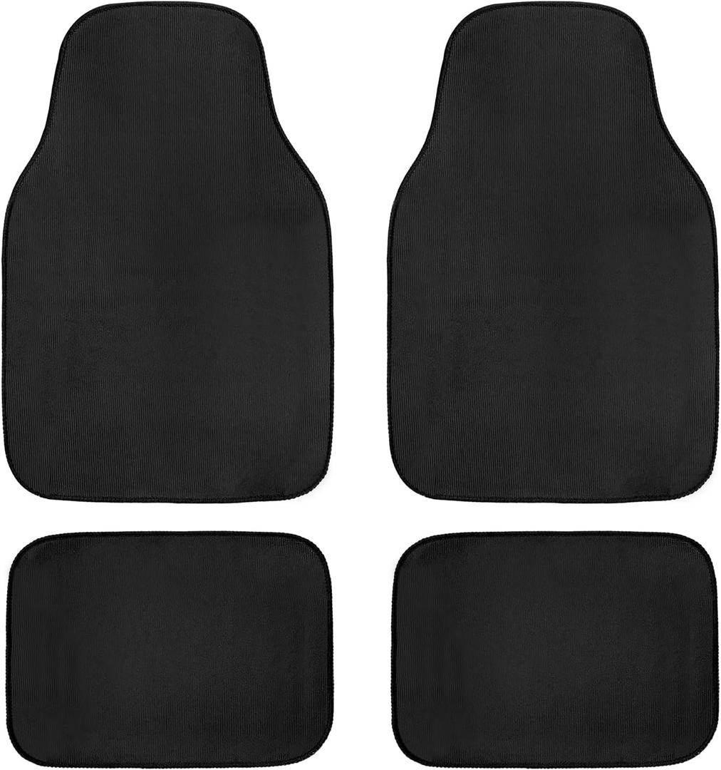 4PCS Car Floor Mats, Waterproof Auto Front & Rear Carpet Mat with Anti-Slip Backing, Stylish Vehicle Rug Floor Mats Universal Interior Accessories for All Weather Protection (Black)