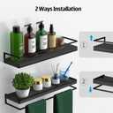 Meangood Floating Shelves Wall Mounted Set of 2, Rustic Wood Wall Storage Shelves for Bedroom,Living Room,Bathroom, Kitchen (Black)