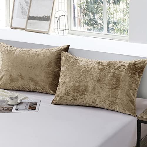 Fredsure Distressed Velvet Pillowcase Pair, 20"x30" Khaki
