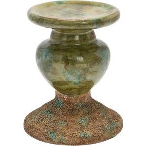 Creative Co-Op 2-Tone Sculptural Terracotta Pillar Candle Holder, Distressed Green (4.5" W x 5.25" H)