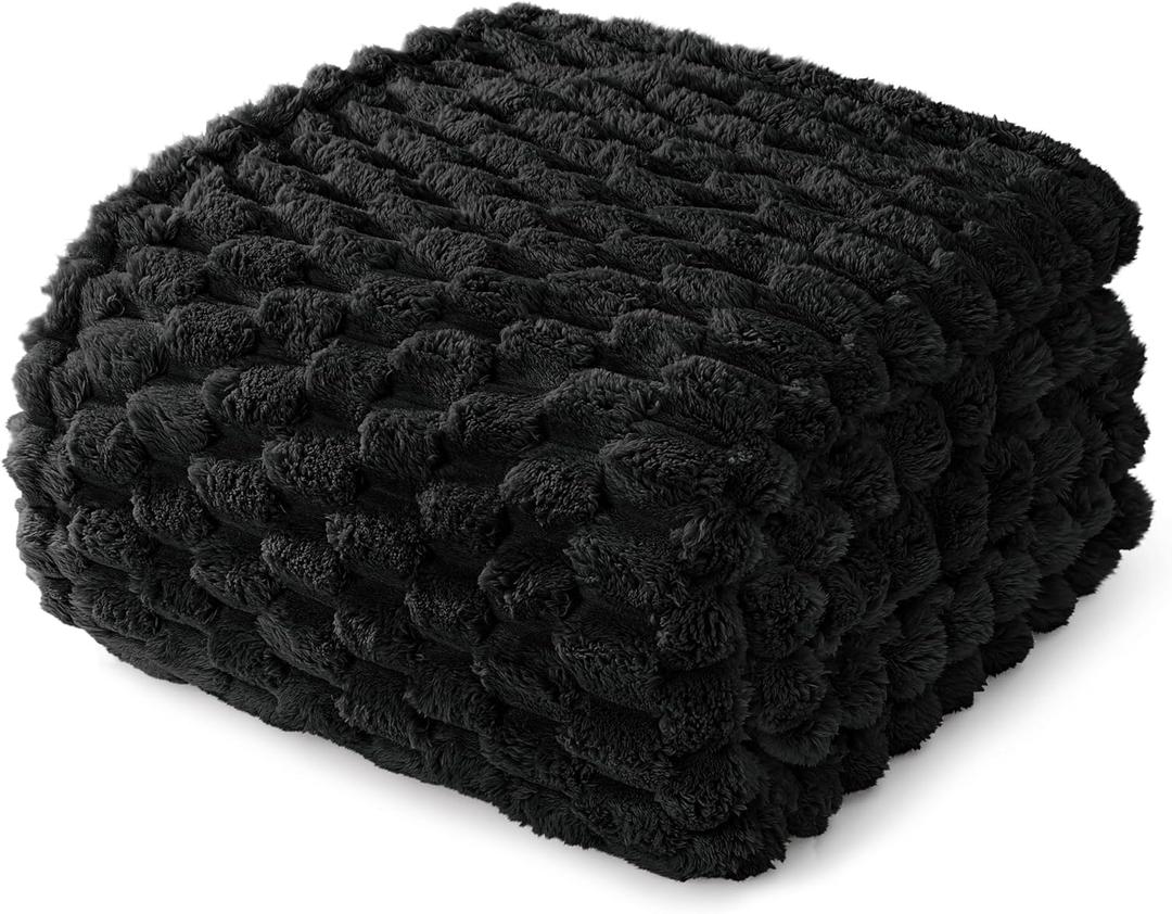 Whale Flotilla Twin Size Blanket for Bed with Jacquard Pattern, Fuzzy Soft Cozy Exquisite Blankets for All Season, Warm and Fluffy, 60x80 Inch, Black