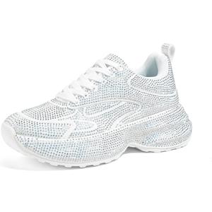 LUCKY STEP Rhinestone Chunky Sneakers for Women Fashion Platform Sparkly Dad Casual Shoes Lightweight Tennis Walking Sport Footwear (8, White) LUCKY STEP Rhinestone Chunky Sneakers for Women Fashion Platform Sparkly Dad Casual Shoes Lightweight Tennis Walking Sport Footwear (8, White)