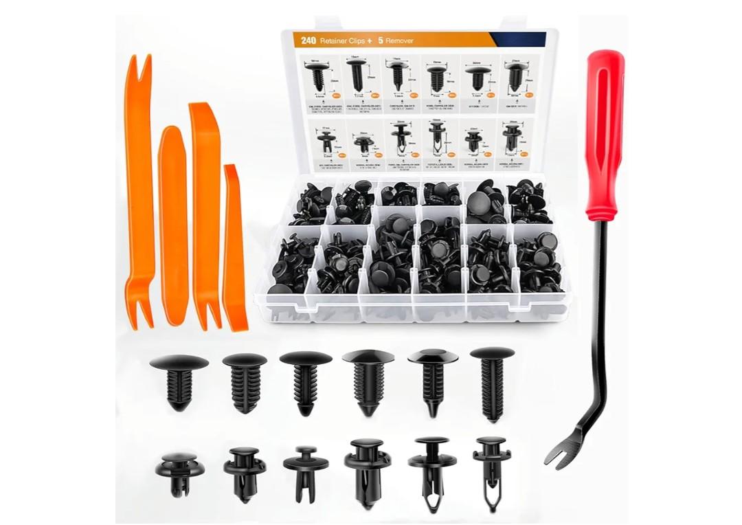 GOOACC 240PCS Bumper Retainer Clips Car Plastic Rivets Fasteners Push Retainer Kit 12 Popular Sizes Auto Push Pin Rivets Set -Door Trim Panel Fender Clips for GM Ford Toyota Honda Chrysler