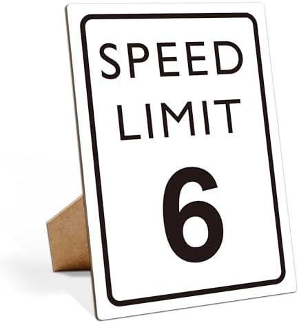 Race Car Birthday Decor, Speed Limit Sign, Fast Six, Race Car Birthday Party Decorations, 8×11 Wooden Play Sign with Stand, Let's Go Racing Party Supplies for Boy Race Fans - LP067