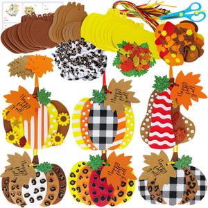 Winlyn 24 Sets Fall Pumpkin Crafts DIY Ornaments Decorations Kit - Maple Leaf Foam Stickers Arts and Crafts for Kids Thanksgiving Halloween Party Classroom Activities