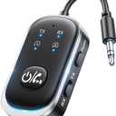 2 in 1 Bluetooth Transmitter Receiver, Wireless Bluetooth 5.3 Adapter - Dual Pairs for AirPods, All Headphones, Use with 3.5mm Aux Audio Jack on Airplane, Home/Car Stereo, Gym, iPad/Tablets