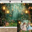 Spring Enchanted Forest Backdrop, Fairy Tale Wonderland Garden Backdrops for Photoshoot, Mushroom Butterfly Woodland Fairy Tea Party Decorations Photo Booth Studio Props Backdrops 7X5FT