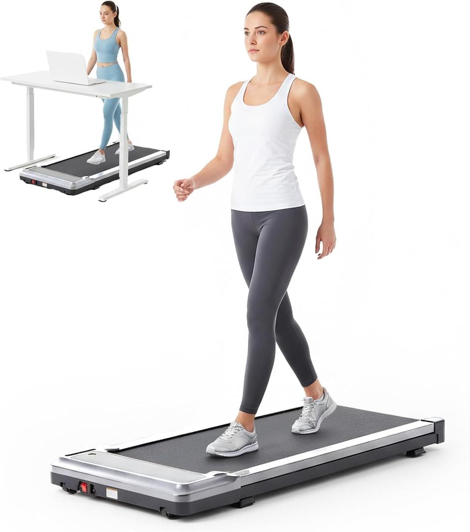 Smug Compact Armless Treadmill, Space Saving Design for Home & Office, Quiet Under Desk Walking Pad, 200 Lbs Capacity 3 in 1 Portable Walking Treadmill (no handle, Bright Silver)