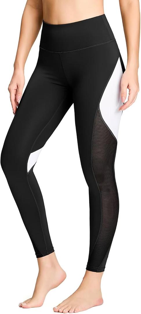 QUEENIEKE Women Yoga Pants Color Blocking Mesh Workout Running Leggings Tights XL