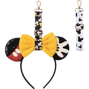 Obavioy 2Pcs Mouse Ear Holder for Backpack Bag Headband Holder Lanyard Strap Keychain Trip Accessories Hanging Decor (White & Black)