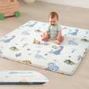 1.5" Thick Premium Baby Play Mat for Floor, 50x50 Padded Memory Foam Play Mat, Tummy Time Crawling Playmat for Nursery Playroom Classroom, Dinosaurs