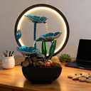 AOZITA Tabletop Fountain, Indoor Waterfall Fountain, Small Home Dcor Zen Relaxation Soothing Sound Machine for Office, Living Room, or Bedroom,Blue Metal Lotus with Bud, River Rocks,Round LED