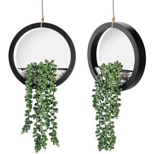 2 Pack Fake Plants Hanging Artificial Succulents Plants in Black Pots for Living Room Bathroom Accessories Boho Farmhouse Wall Decor