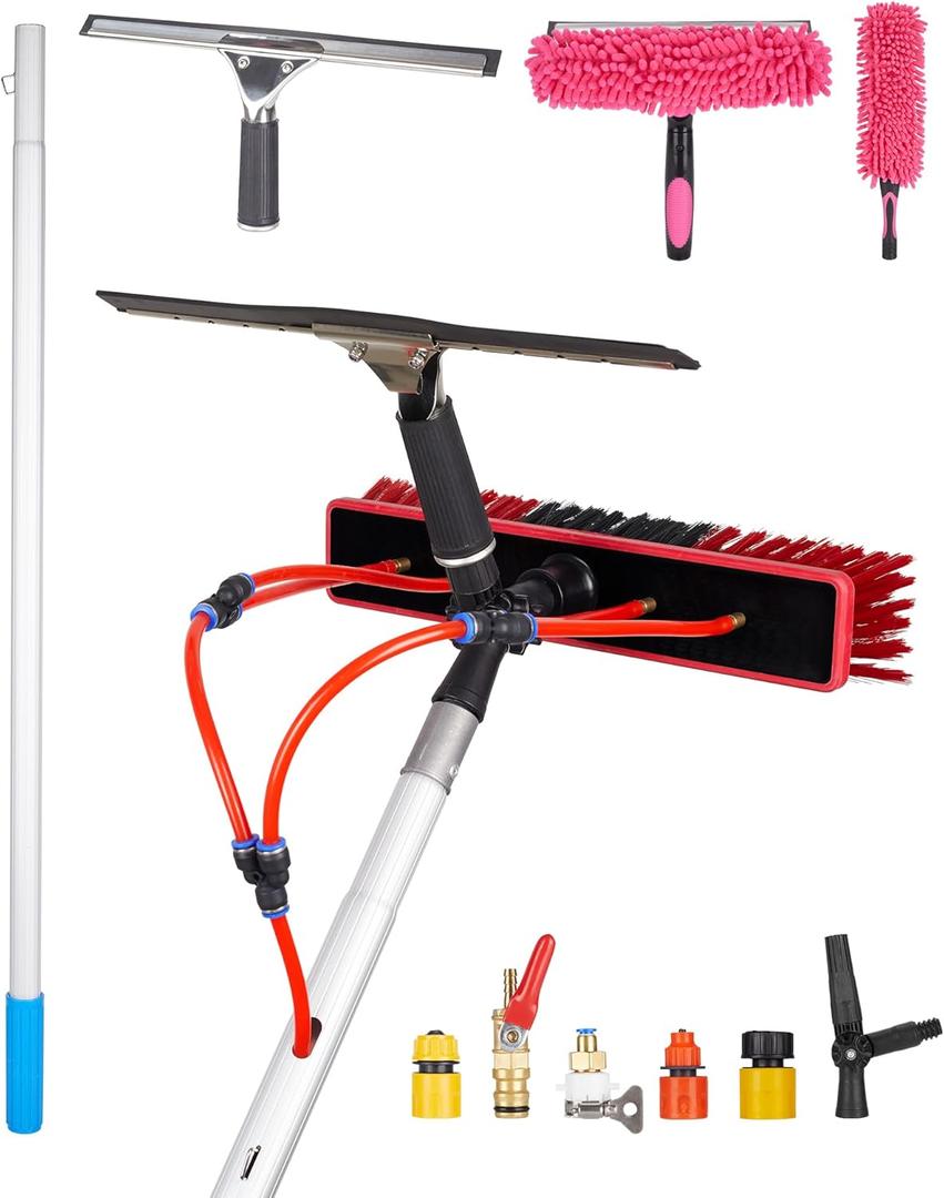 Solar Panel Cleaning Kit, 40ft Water Fed Poles, Long Hose, Brush & Squeegee, 2 Dusting Brush for Solar Panel High Window Roof Cleaning