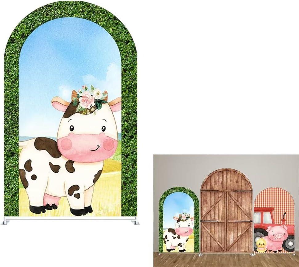 Farm Theme Arched Backdrop Cover Cute Cows Farm Parties Chiara Backdrops for Birthday Decorations Arched Wall Covers Stands Display Props Double-Sided GX-226-3x6.5ft (Width=3ft(35inch),Height=6.5ft(78inch))