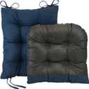 Klear Vu Omega Non-Slip Rocking Chair Cushion Set, Assembled in USA, Thick Padding & Tufted Design, Includes Seat Pad & Back Pillow with Ties, 17x17 Inches, 2-Piece Set, Twillo Indigo