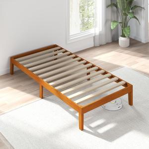 Sweetcrispy Solid Wood Bed Frame, Twin Size Bed Base with Wood Slat Support, Sturdy, Stylish & Noise-Free Design, No Box Spring Needed, Easy Assembly, 12 in Natural Pine (Brown)