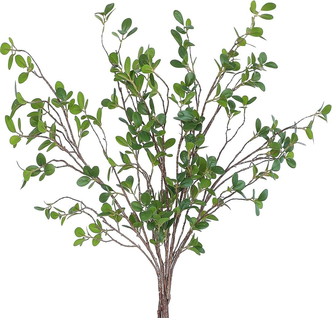 Floroom 4 pcs Artificial Eucalyptus Green Branches 44.3 Inch, Faux Greenery Plant Stems Ficus Twigs Fake Tree Branches for Vase Home Decorations