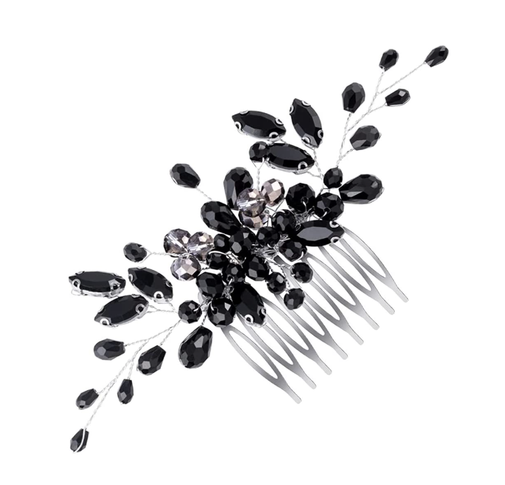 Black Teardrop Hair Side Comb Crystal Hair Pieces Rhinestone Headpieces Bride Wedding Hair Comb Bridal Hair Clip Side Combs Flower Headdress Hair Accessories for Women and Girls