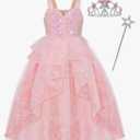 Ghnatygren Pink Witch Dress for Girls Halloween Costume Outfits Princess Sequin Dresses Layered Tulle Sparkly Mesh 120