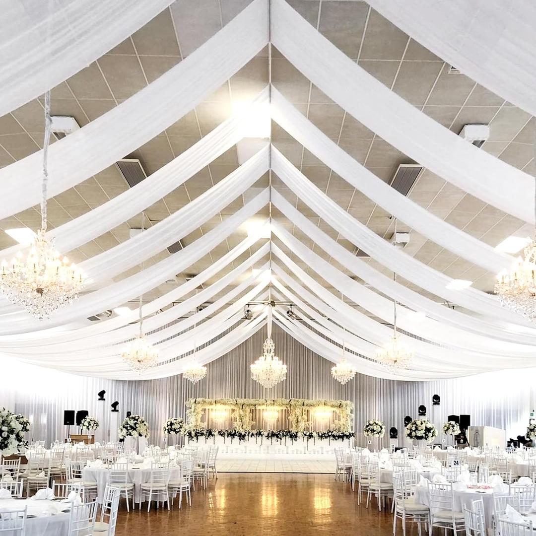 2 Panels White Ceiling Drapes for Wedding Ceiling Drapes 5ftx30ft Wedding Arch Draping Fabric Sheer Curtains Voile Chiffon Drapery Draping Wedding Ceiling Decorations for Party Ceremony Stage Swag