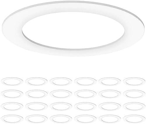 Sunco 24 Pack Goof Rings for 6 Inch Recessed Lights, Flush Mount White Can Light Trim Ring Cover, Outer Diameter 8.6 Inch, Inner Diameter 6.2 Inch, Paintable Surface, Matte Finish.