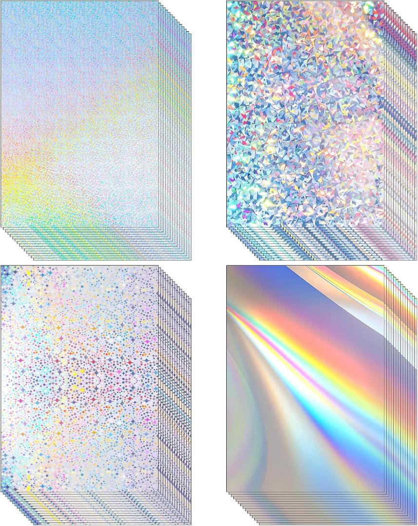 Kosiz 100 Sheets Metallic Holographic Card Stock Shiny Glitter Cardstock Iridescent Mirror Paper 8.5 x 11'' 250 GSM Thick Mixed Color Foil Paper for Scrapbook Letter Poster Craft(Laser Color)